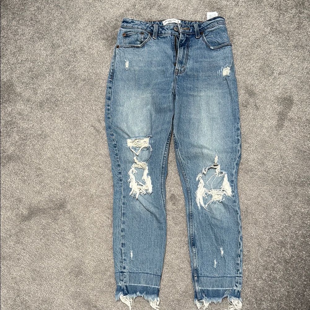 Abercrombie & Fitch Blue Distressed Ankle Cropped Jeans